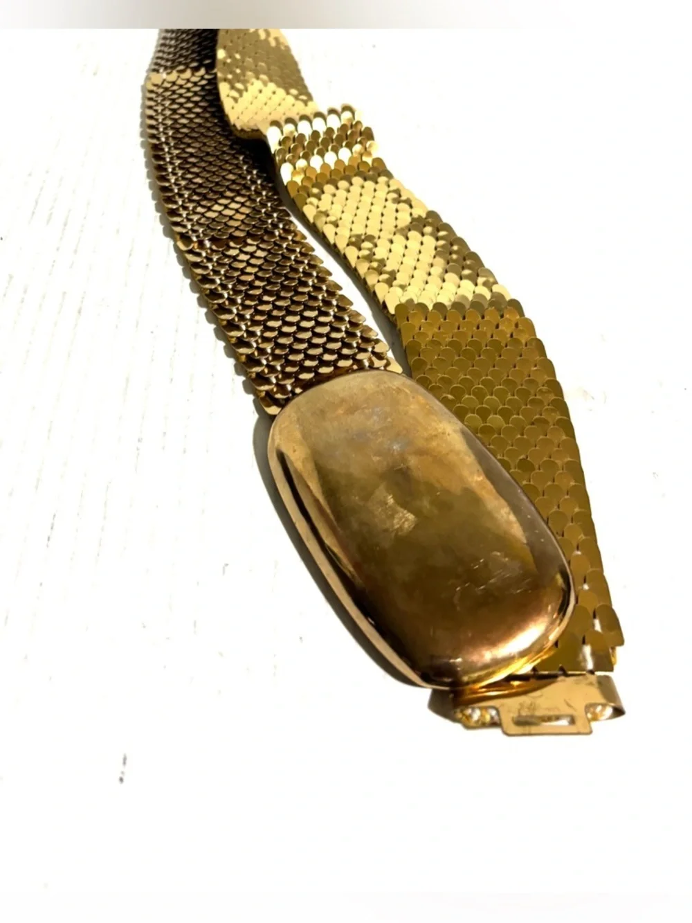 Bill brass vintage Gold Sequin Stretch Belt with Polished Oval Buckle